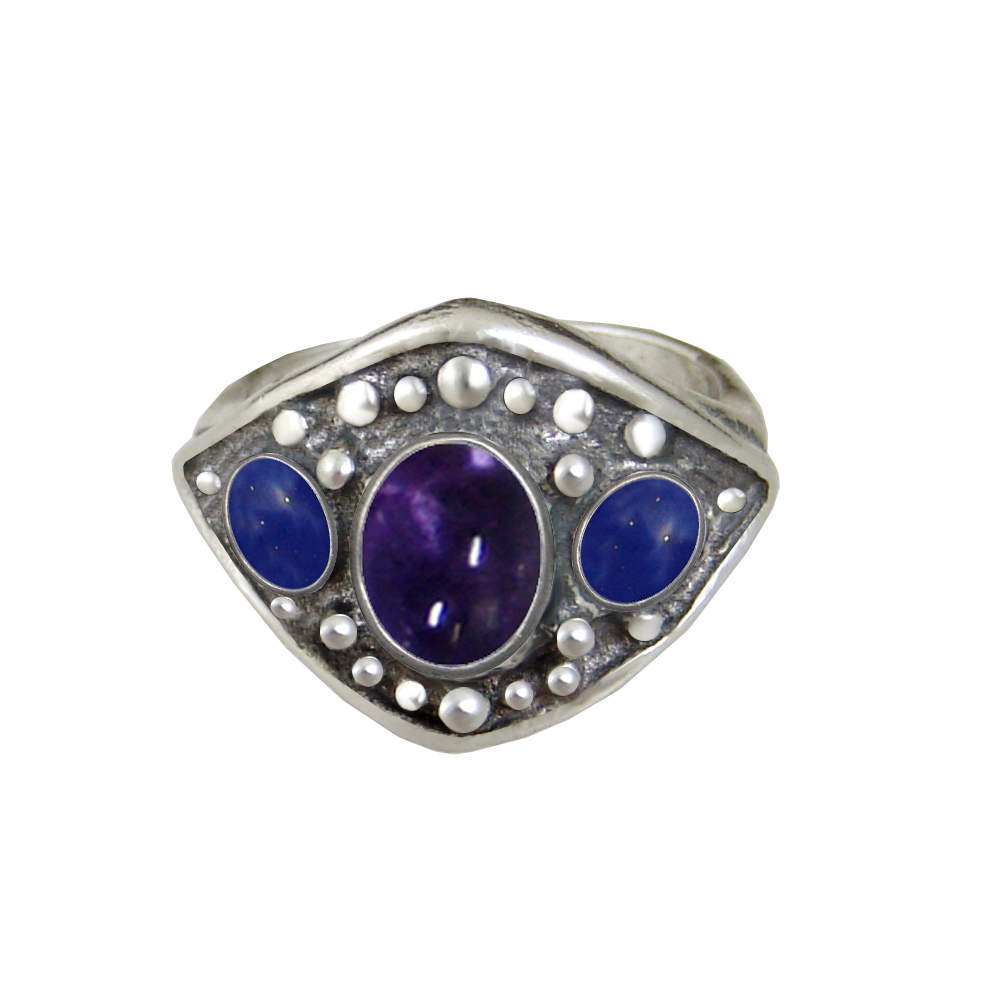 Sterling Silver Medieval Lady's Ring with Iolite And Lapis Lazuli Size 9